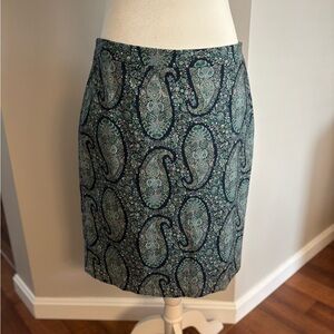 J. Crew Blue and Green Paisley Pencil Skirt